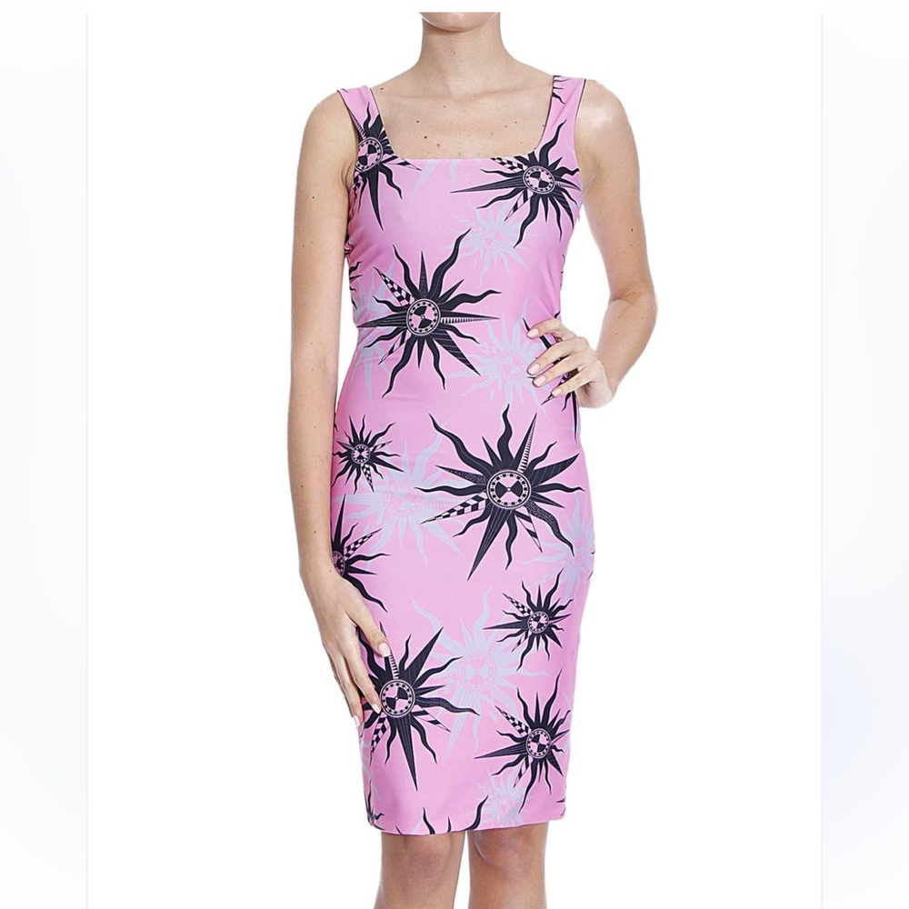 Fausto Puglisi Sun Print Jersey Fitted Tank Dress Pink size 12 NWT NEW